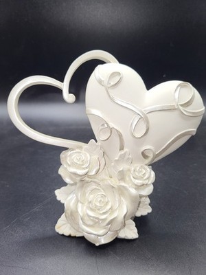 White Silver double heart cake topper