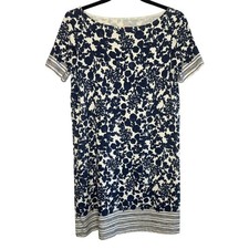 Tory Burch Elisabeth Printed T-Shirt Dress Size S Pima Cotton Blue Floral EUC
