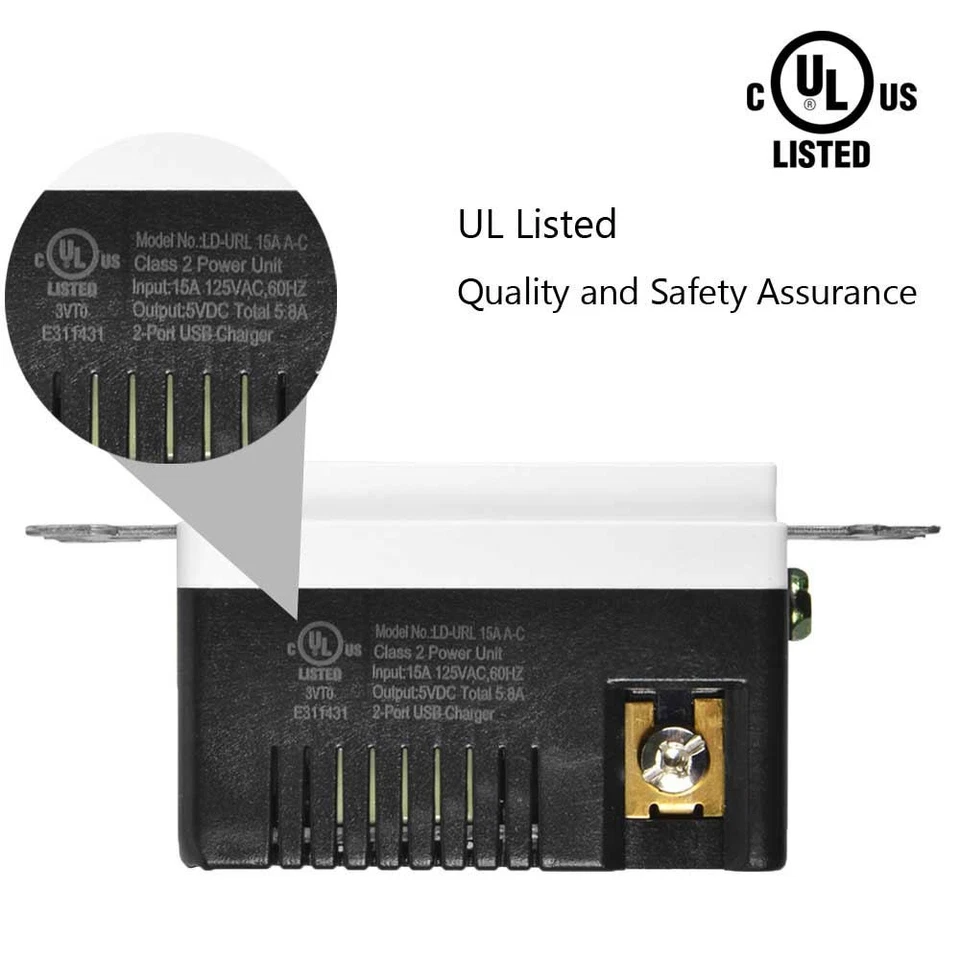 Cargador USB doble tipo C de 15 amperios pared 2 salidas resistente a manipulaciones receptáculo dúplex Foto 4 de 4