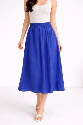 Rock Blau Seidensticker 36 38 42 44 Damen Leinen Sommer Midi Taschen Np 119 Neu - Bild 1 von 4