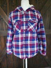 Boston Trader Womens Fleece Lined Hooded Plaid Shirt Jacket  Size Small