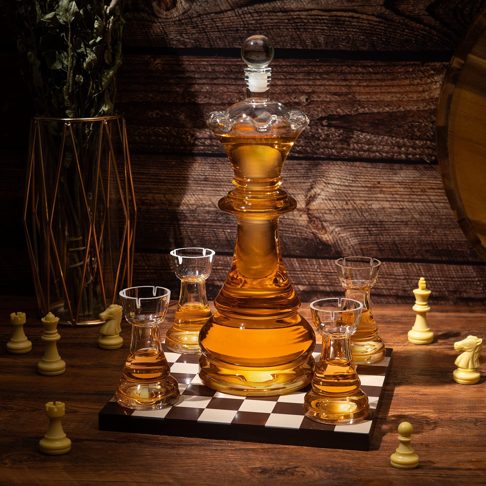Chess Gift Decanter Set by The Wine Savant - Queen Chess Decanter 750ml 12" H...