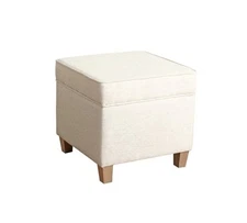 HomePop Storage Ottoman Square Tufted Wood Living Room Entryway Linen Cream