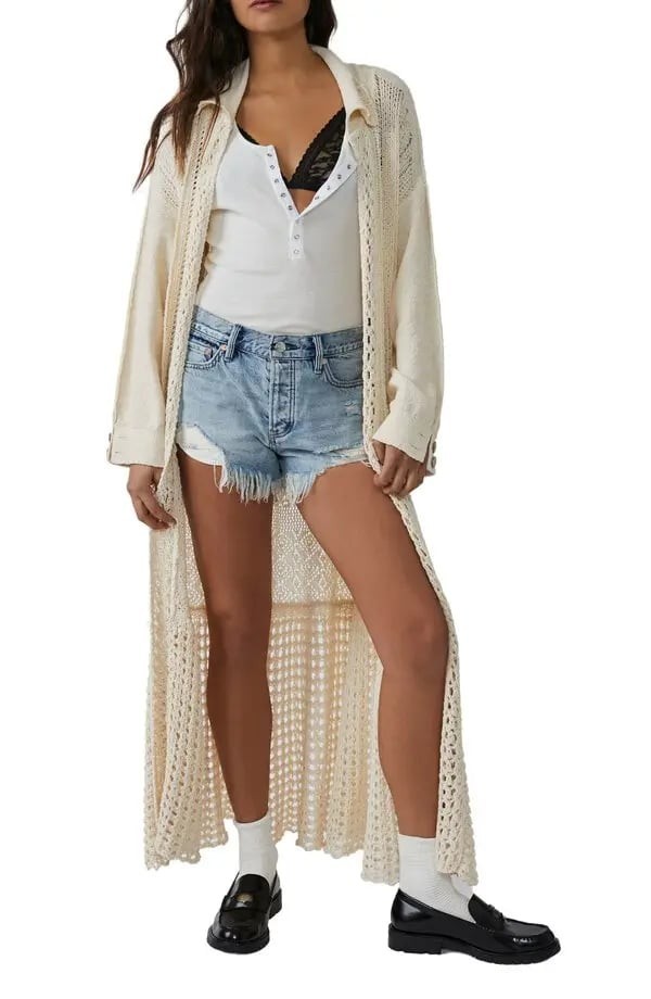 NEW SOLD OUT Free People Sunlight Mixed Stitch Sandcastle Duster NWT XL image 2