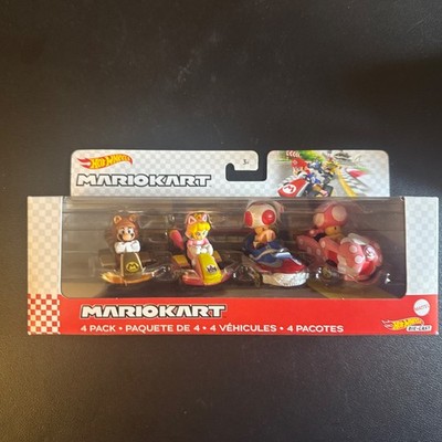 Hot Wheels - MARIO KART Die-Cast 4 PACK TANOOKI MARIO TOADETTE CAT PEACH & TOAD 