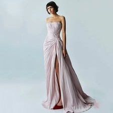 Light Pink Formal Occasion Dress Strapless Pleat A Line Prom Gowns Evening Dress