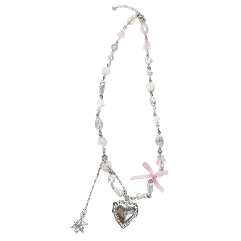 Vintage Goth Bowknot Heart Pendant Choker Clavicle Chain Necklace For Women Girl