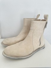 $1642 RICK OWENS OFF-WHITE BRUSHED SUEDE DOUBLE ZIP VAZ BOOTS MENS SZ 8