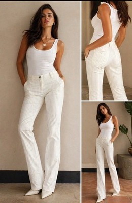 Dolce&Gabbana Y2K White Italian Pinstripe Cotton Trouser Women 40 Luxury Resort