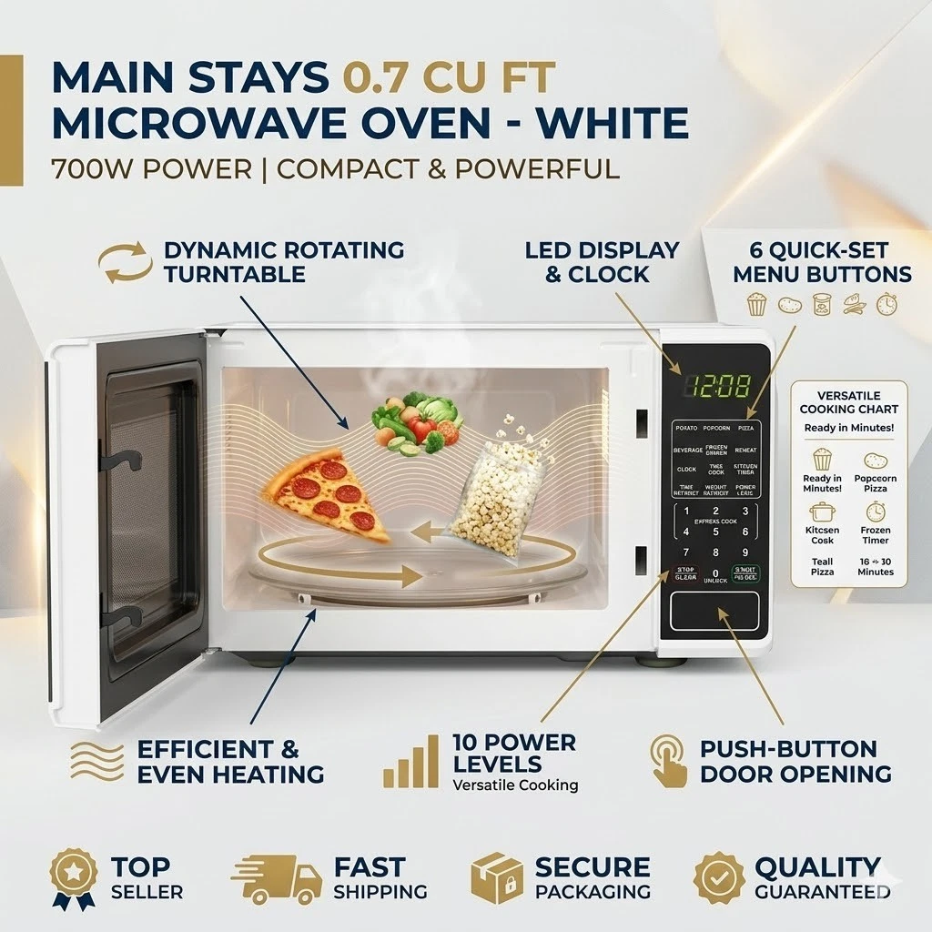 Mainstays 0.7 Cu ft Countertop Microwave Oven, 700 Watts, White
Opens in a new window or tab