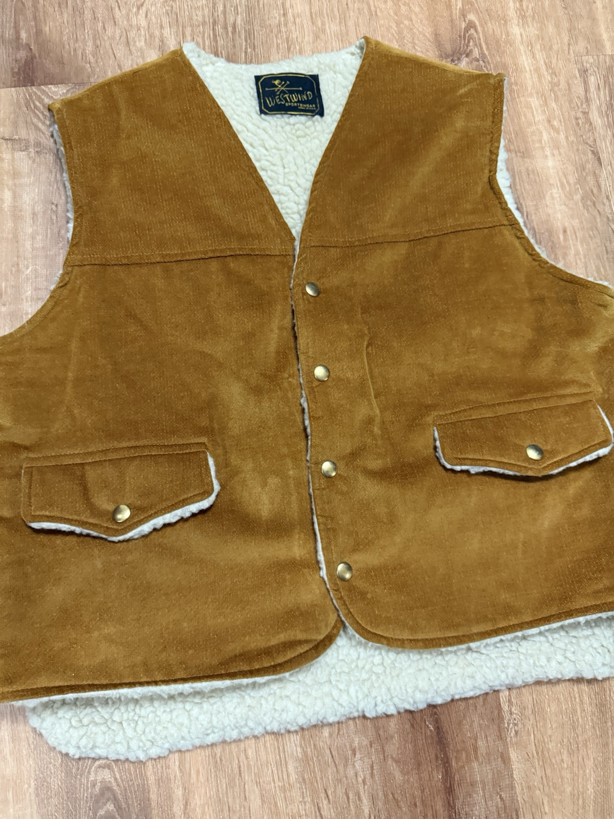 VTG Westwind Sportswear Western Vest USA Fleece Lined Snap Button Brown Size XL