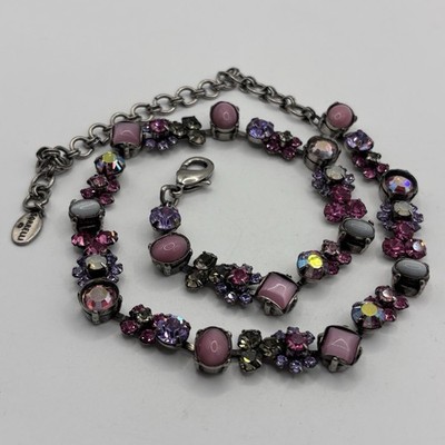Vintage Sorrelli Choker Necklace Multicolored Crystal Silver Tone 12''
