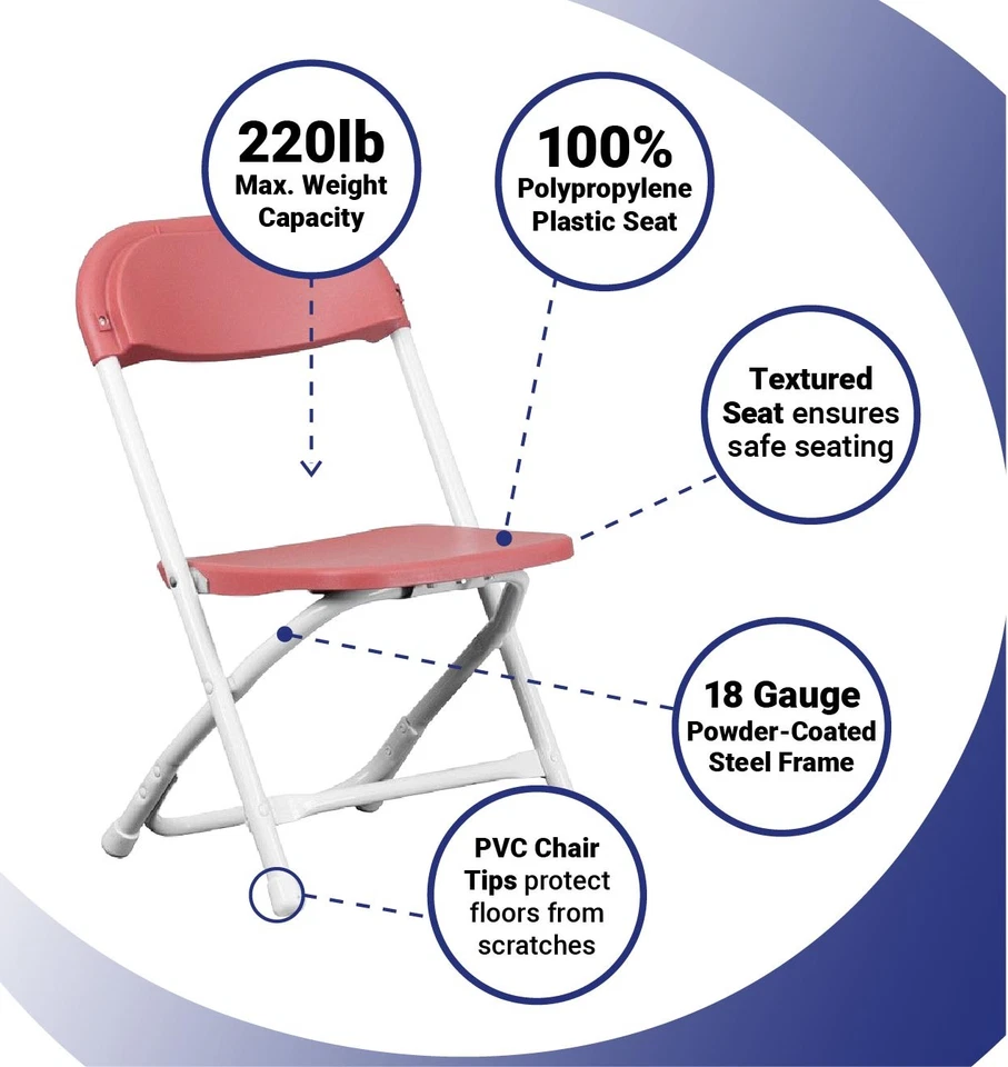 Kids Plastic Folding Chairs Red Kindergarten Preschool Child 220 lb Limit 4 Pk - Image 4 of 4