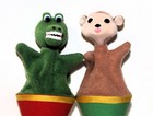 Vtg CONE PUPPETS on WOOD STICK Alligator & Monkey POP UP 2 Peekaboo Kids Toy — photo 2