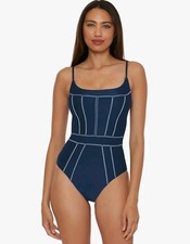 BECCA Color Sheen Makenna Corest One Piece Swimsuit NVY Blue Large New