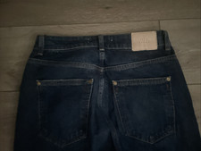 ZARA WOMEN'S DARK BLUE WASH JEANS WIDE LEG RAW HEM DENIM PANTS SIZE 4