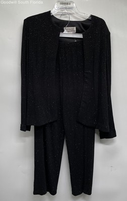 Victor Costa For EN Francais Womens Black Jacket Pant 2-Piece Set Size Large