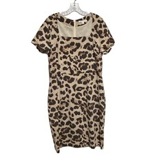 Banana Republic Dress 14 Stretch Animal Print Leopard Square Neckline 