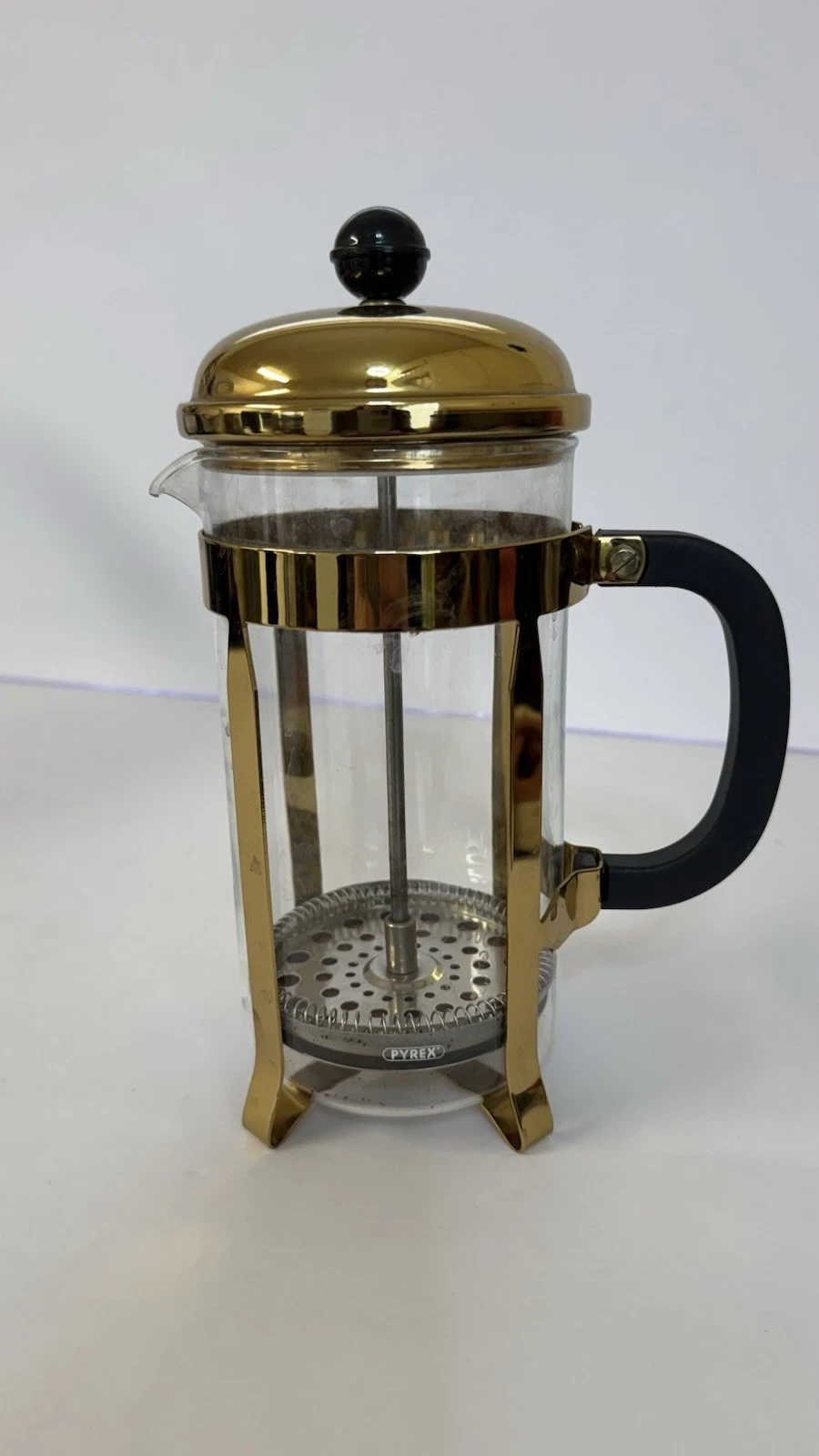 Vintage Pyrex French Press Coffee Maker With Plunger Gold Tone