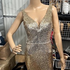 NWT Crystal Doll sleeveless Gold and silver Sequin Prom Dress size 5