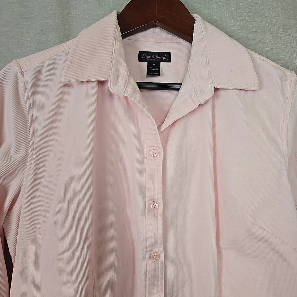 Steve & Barry's女式衬衫M粉色纽扣长袖棉混纺 — 第 3/4 张图片