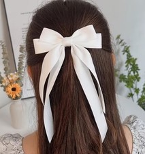 White Satin Stylish Bow Double Ribbon Bow Knot Ballet Bow Hair Clip Non Slip
