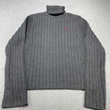 Abercrombie & Fitch Sweater Womens Large Gray Turtleneck Ribbed Knit Logo Y2K