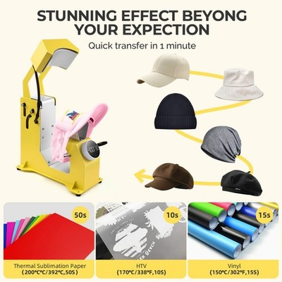 One-Touch Easy Press Cap Heat Press for Hats T-Shirts Small HTV Iron on Vinyl US