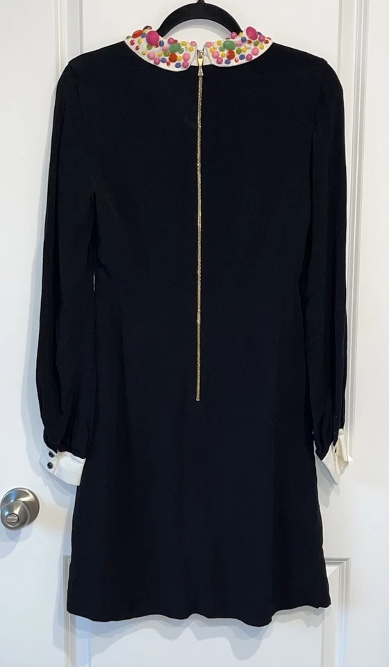 Vestido Kate Spade Carson Adornado Cuello Peter Pan Negro Manga Larga Talla 6 RR1 Foto 2 de 4