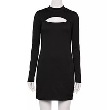 Rewind Womens Black Ribbed Long Sleeve Mock Neck Keyhole Cutout Dress 2X NWT