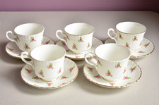 ROYAL STAFFORD BONE CHINA PINK ROSE CUP & SAUCER X 5