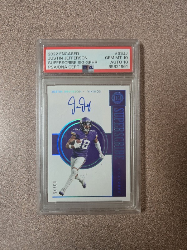 2022 Encased Justin Jefferson  Superscribe Signatures /25 PSA 10 Auto 10