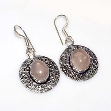 925 Silver Plated Rose Quartz Earrings 1.5" Wedding Jewelry Most Beautiful GW