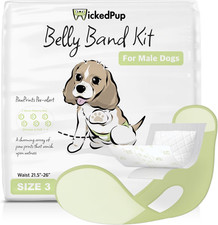 Male Dog Belly Band Kit with 50 Diaper Pads  1 Reusable Wrap, Size 3