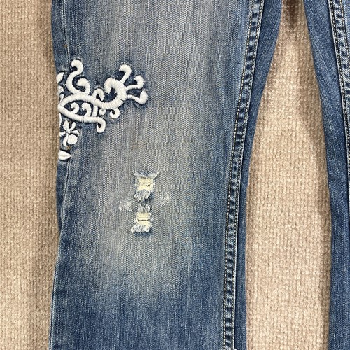 Vintage Guess USA Jeans Women 29 30X30 Embroidered DistressedY2K Blue Denim BOHO - Picture 4 of 23