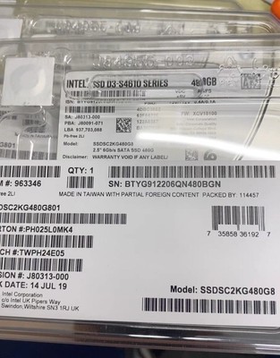 Intel D3 S4610 480GB 2.5'' 6Gb/s SATA SSD SSDSC2KG480G801 Solid State Drives