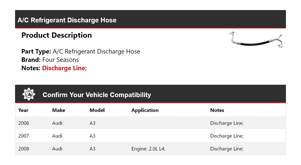 For 2006-2008 Audi A3 A/C Refrigerant Discharge Hose 4 Seasons 2007 - Image 2 of 4