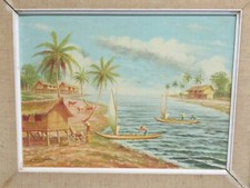 OSWALDO MONCAYO "PAISAJE COSTENO" PINTURA ORIGINAL AL ÓLEO SOBRE TABLA PAISAJE