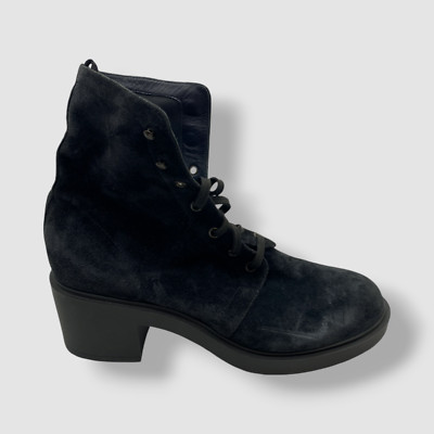 Gianvito Rossi Women's Black Suede Vintage Block-Heel Lace Bootie Boot Shoes 42