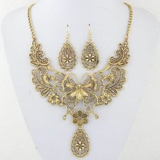 Yellow Tone Beautiful Butterfly Necklace Earrings Set