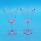 2 Vintage Pink Crystal Paneled Wine Glasses 6 1/2" Depression Glass