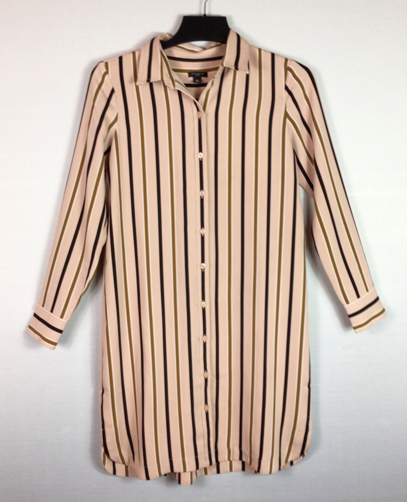 Ann Taylor Shirt Dress Womens Size Small Petite Pink Stripe Button Long Sleeve
