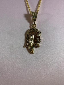 Authentic 14KT GOLD PLATED JESUS FACE CHARM WITH A 30" 14KT GOLD PLATED ROPE CHAIN-3006