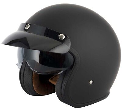 VCAN H589 V537 OPEN FACE JET MOTORBIKE SCOOTER  RETRO HELMET MATT BLACK
