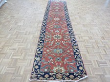 3 x 13'7 Runner Hand Knotted Rust Orange Geometric Serapi Oriental Rug G12160