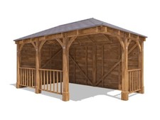 Corner Gazebo 5x3m Wooden Garden Shelter With Black Shingles By Dunster House