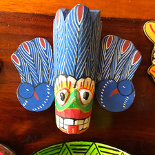 Maschera diavolo legno intagliato a mano tradizionale Ceylon scultura da appendere al muro decorazione artistica