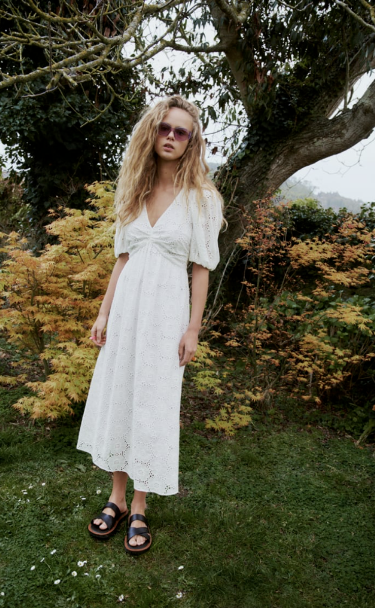 Zara Long Dress With Cutwork Embroidery 100% Cotton White XS BNWT | eBay
