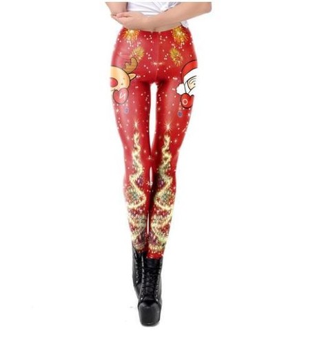 Pantalone donna natale slm rosso bianco verde comodi leggings stretch 2079  | eBay