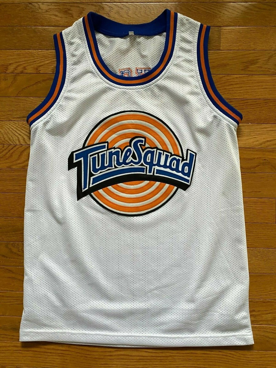Champion Sewn Bugs Tune Squad Jersey Sewn Stitched White